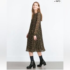 ZARA Floral Mid Length Pleated Dress